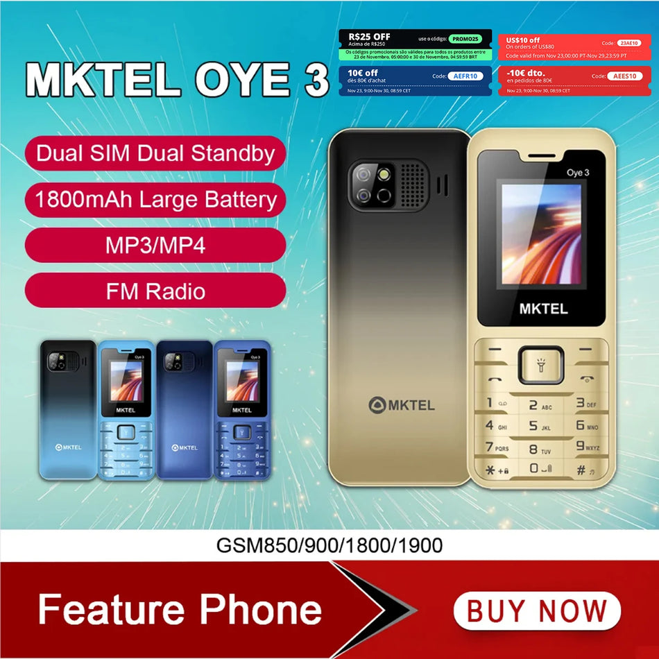 MKTEL OYE 3 Dual SIM Feature Phone with 1.77" Display and Strong Torch - Cyprus