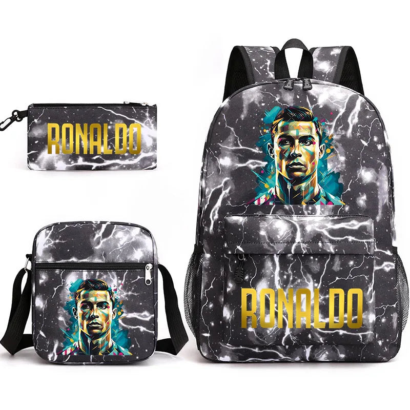 Ronaldo Printed School Bag τριών τεμαχίων Παιδικών σακιδίων Backpack Backpack Εξωτερική ταξιδιωτική τσάντα ώμου