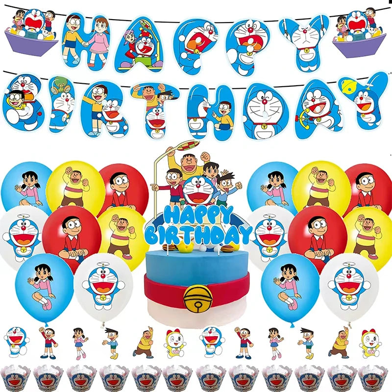 Doraemon Birthday Party Decoration Set with Banner, Cake Topper & Balloons - Cyprus