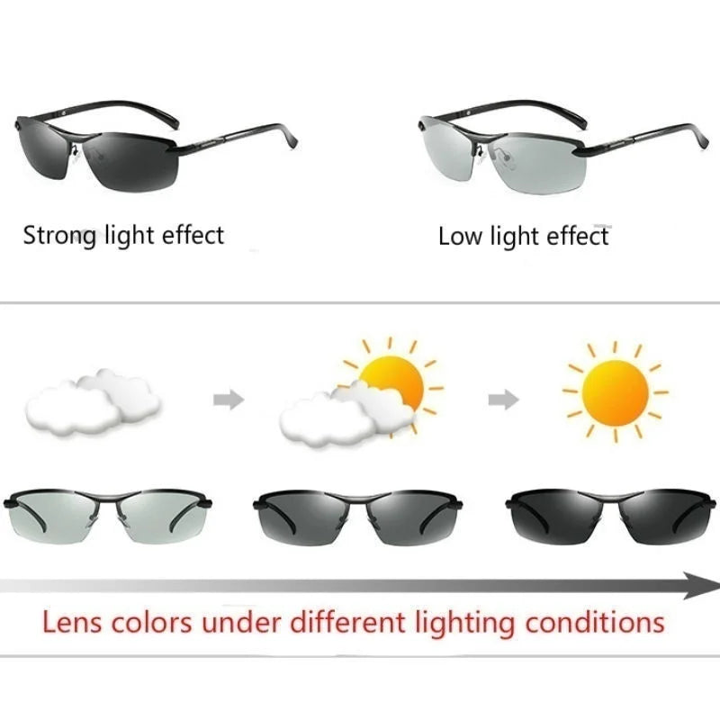 Photochromic Half Frame Luxury Sunglasses for Men 🕶️