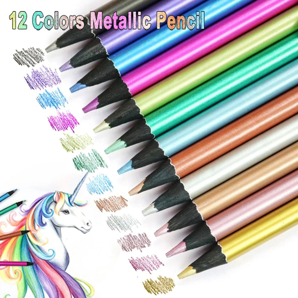 Metallic Coloured Drawing Pencils Set - 12 Colors - Cyprus