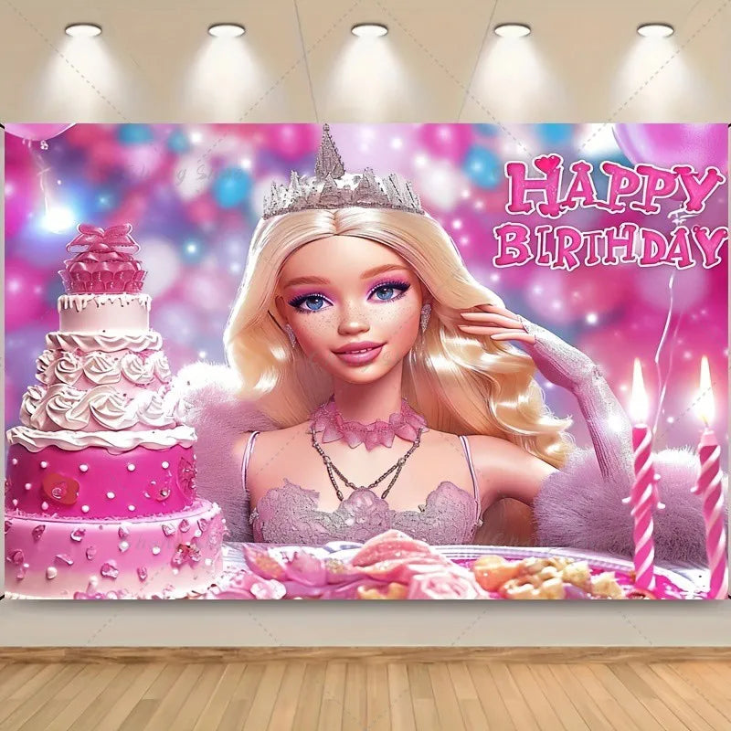 🔵 Barbie Girl Birthday Cake Party Decoration Background Cloth - Cyprus