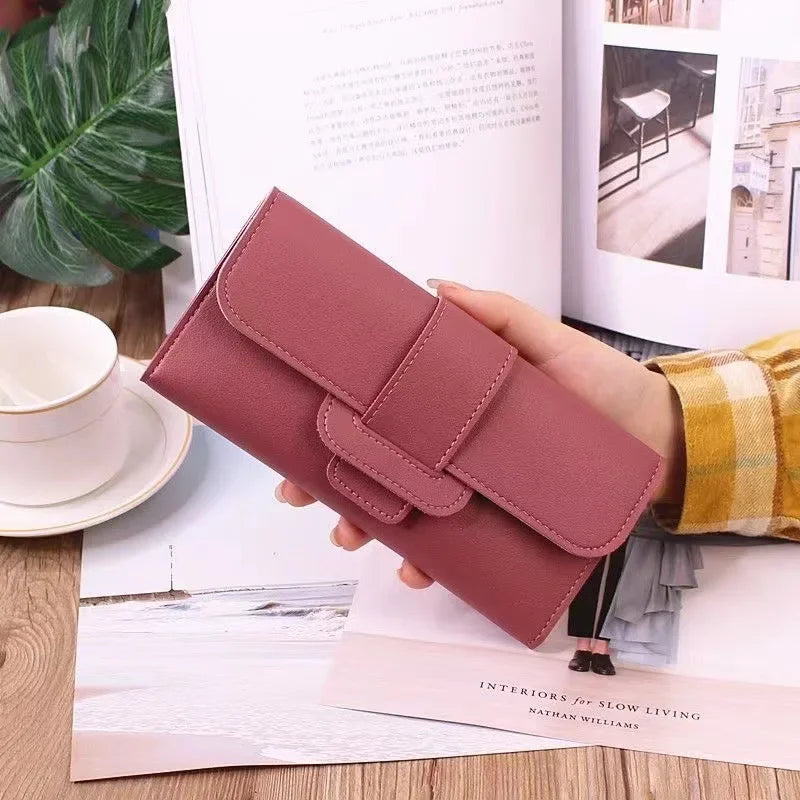 Luxury PU Leather Women's Long Hasp Wallet in 8 Solid Colours