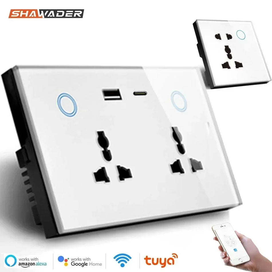 Tuya Wifi Akıllı Yaşam USB USB Tip C Duvar Soketi Evrensel Elektrik Tapası Outlet Power Touch Switch Kablosuz Alexa Google Home