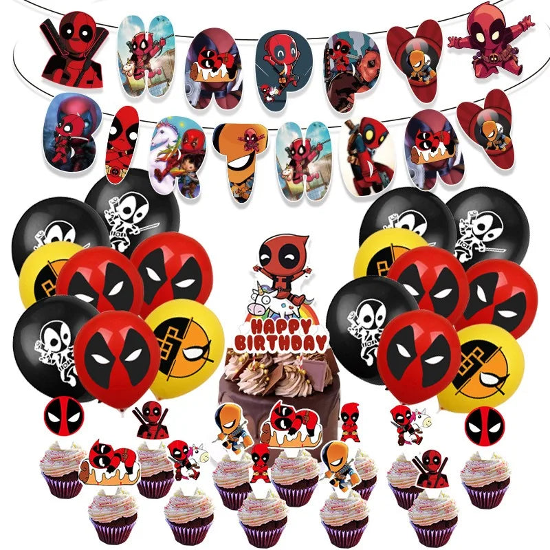 Decoration de décoration de fête d'anniversaire sur le thème de Deadpool et ballon