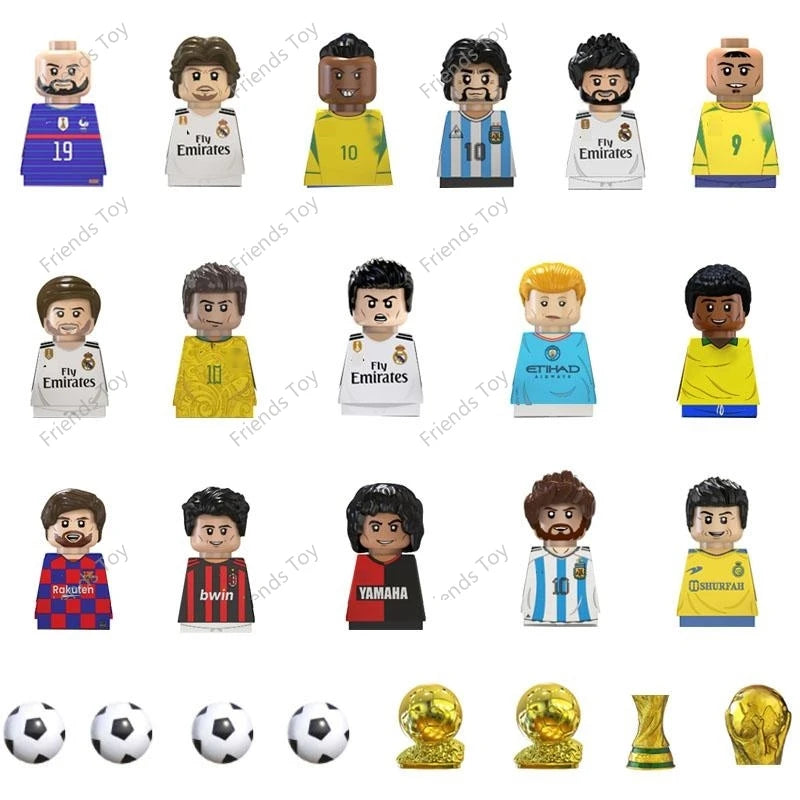 Berühmte Fußballfußballspieler Mini -Blockfiguren - Messi, CR7, Maradona, Mbappé, Haaland - Zypern