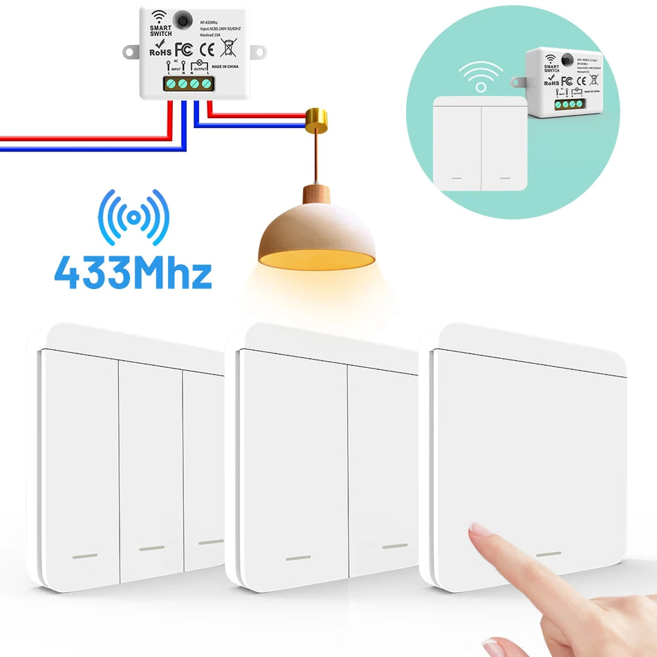 Wireless Smart Wall Light Switch with Remote Control - RF433mhz LED Switch