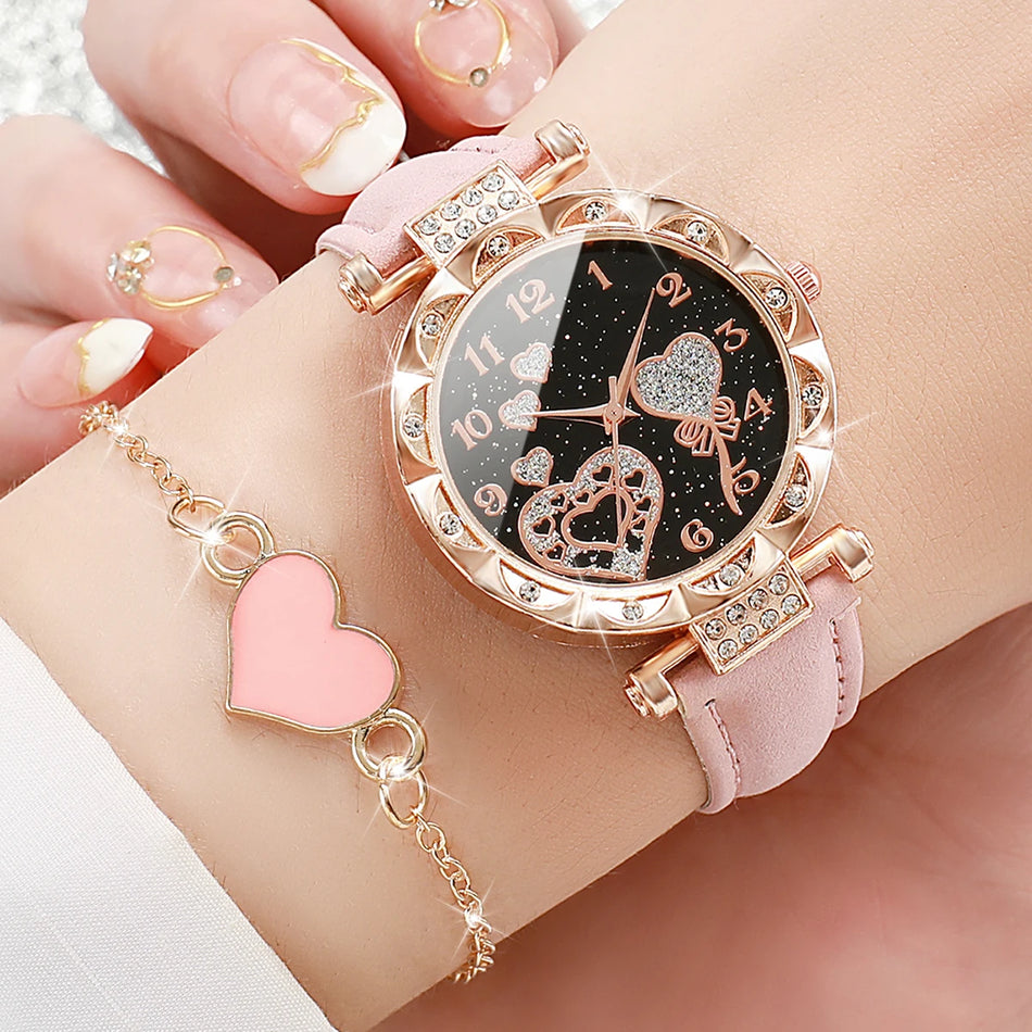 4PCS Women's Fashion Rhinestone Quartz Watch and Bracelet Set