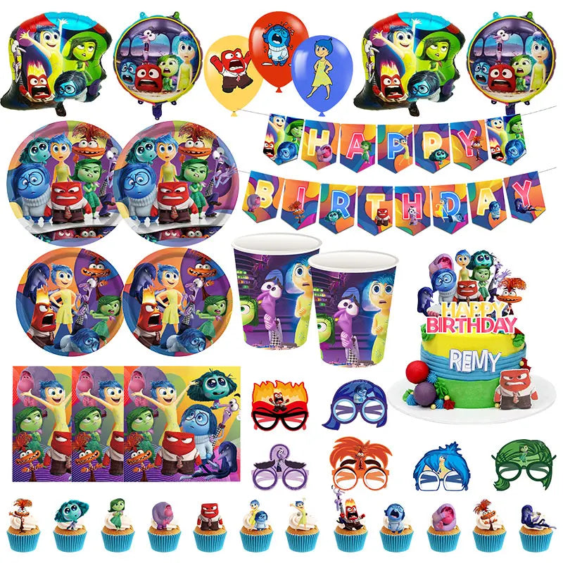 Disney Inserk Out Decoraciones de fiestas de cumpleaños Globos Copas Placas Banner Banner Joy Fear Fear enojo Partido de niños suministros de fiesta para niños