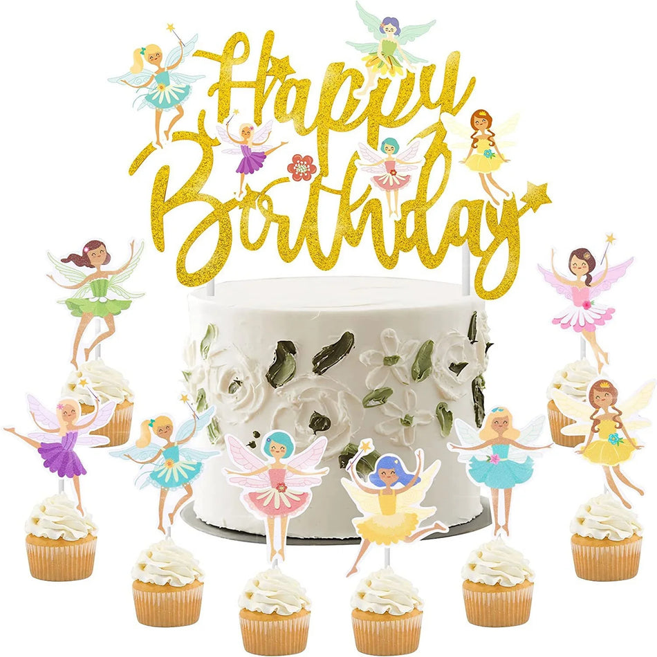 🔵 Kanat perileri elfin elf parıltı kek toppers diy tatlı kızlar masa dekorasyon fincan kek topper - Kıbrıs