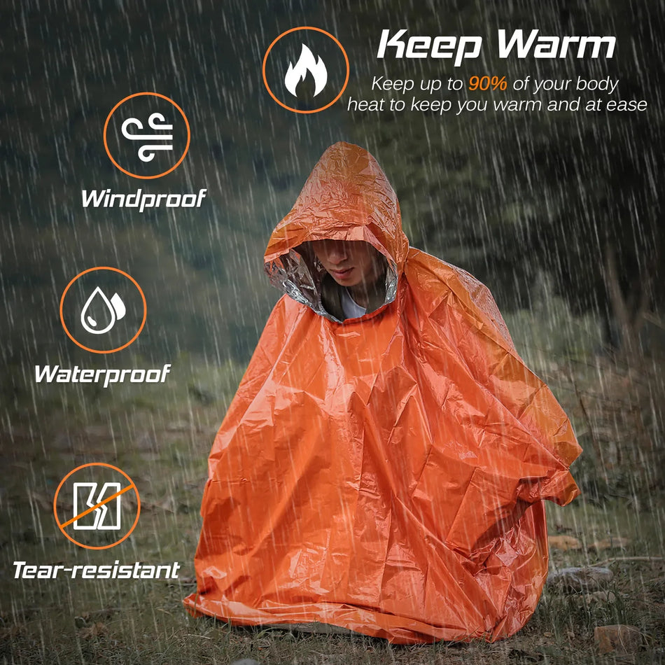 Emergency Waterproof Thermal Raincoat & Blanket 🌦️