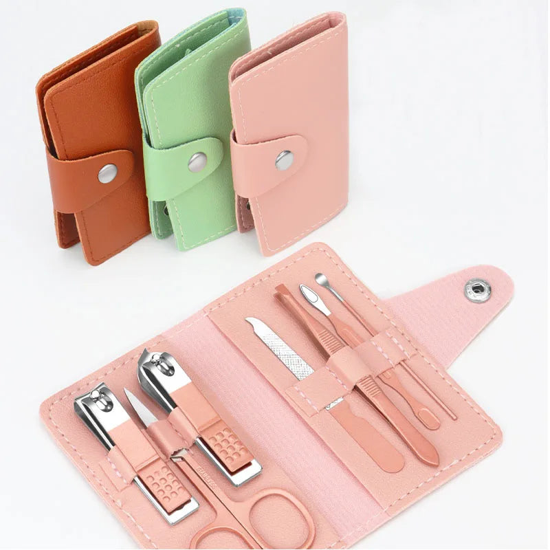 YIYUEQIANLI 7pcs Nail Care Kit Set in Colourful PU Leather Case