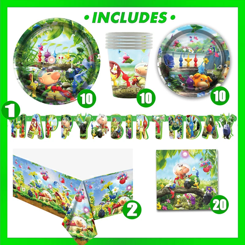 Pikmin 4 Geburtstagsfeier -Dekoration Set - 67pcs Tablayware & Party Gefälligkeiten - Zypern