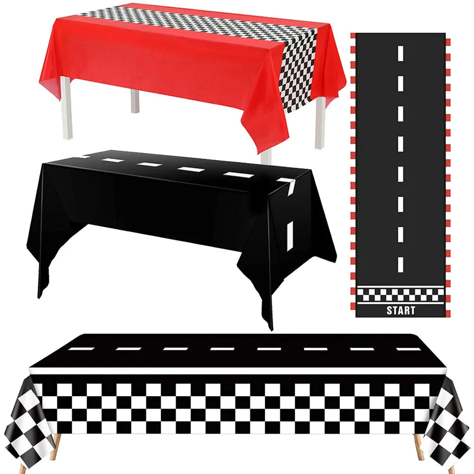 🔵 Checkered Race Car Party Tablecloth - Racing Birthday Party Decor - Cyprus