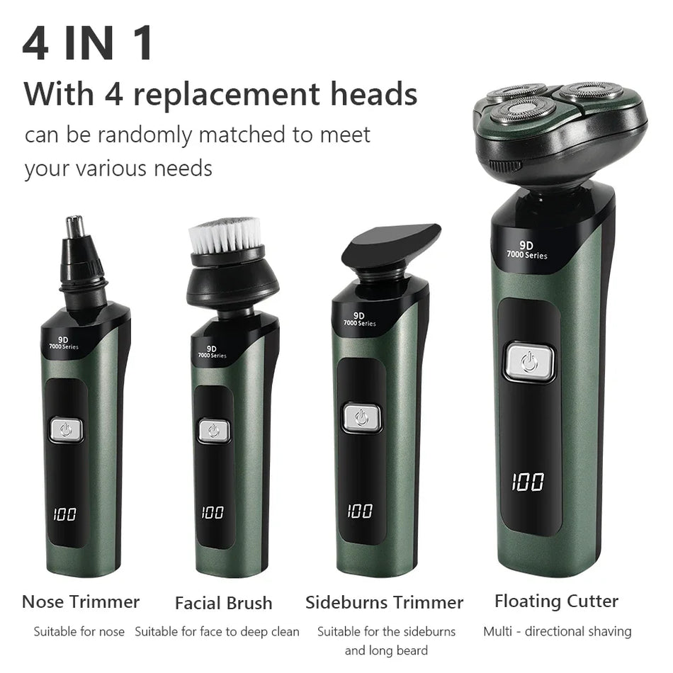 4 In 1 Electric Shaver LCD Digital Display Three-head Floating Razor Rechargeable Smart Razor Waterproof Shaver Type-C charge