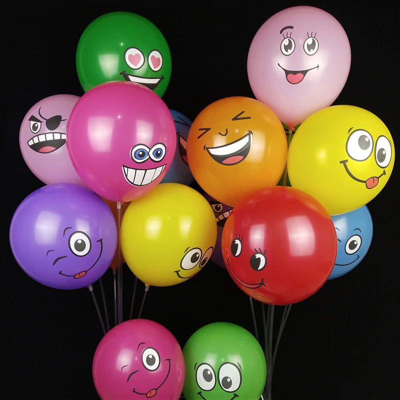 🔵 12pcs 12-inch Smiley Face Latex Balloons - Birthday, Christmas & Baby Shower Decor - Cyprus