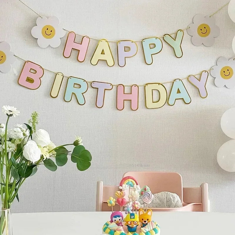 Daisy Happy Birthday Party Decoration Banner White Flower Garland 5M - Cyprus