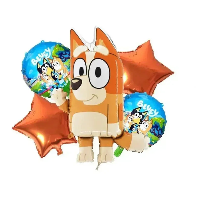 Новый мультфильм Bluey Family Aluminum Balloon Cartoon Cartoon Game Toy Blue Orange Brouy Balloon Set Set Guteer Parter