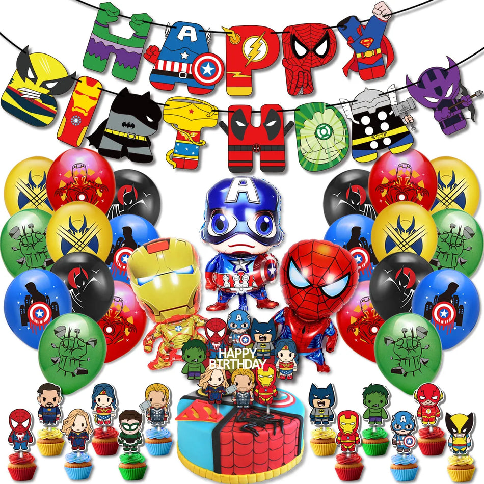 Super Hero Birthday Party Decoration The Avengers Balloon Spiderman Iron Man Hulk Party Supplies Tableware Banner Backdrop