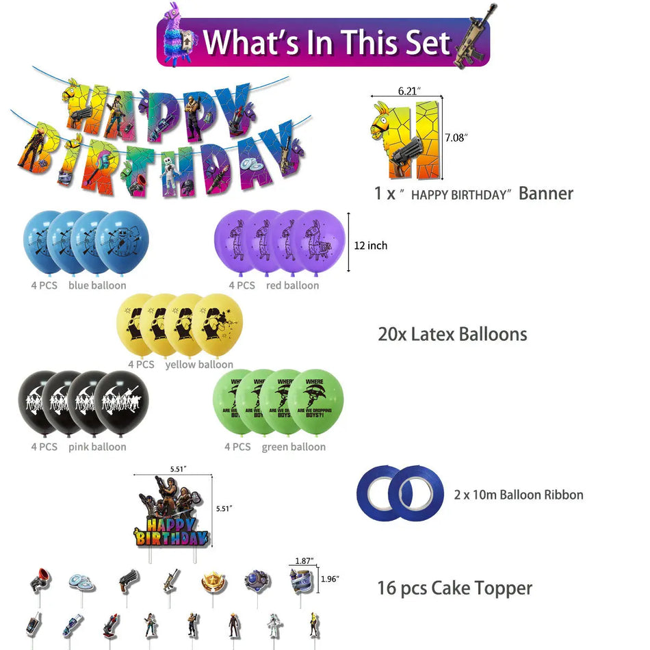 2022New A Set Fortnite Party Decoration for Home Banner Cake Topper Balloon Set Hot Game Series Children Happy Birthday Supplies
