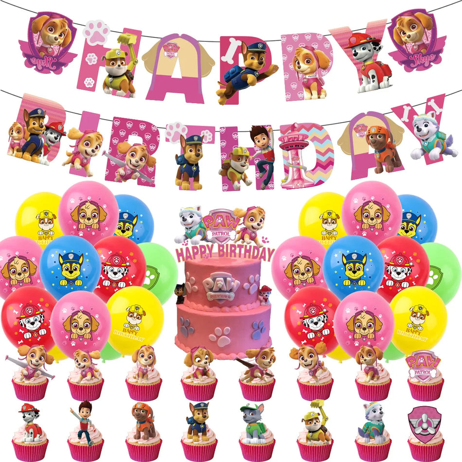 🔵 Paw Patrol Pink Skye Tableware Girl День Рождения о воздушных шариках