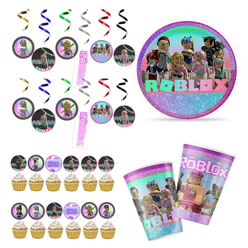 Décorations de fête de fille Roblox - Bundle d'anniversaire rose violet