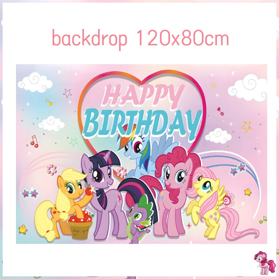 🔵 Little Pony Birthday Party Decoration Plates Cup Pink Pony Latex Balloon Tablecloth - Cyprus