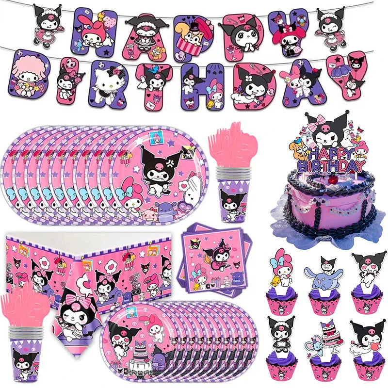 Sanrio Kuromi Geburtstagsfeier Dekoration Set mit Luftballons und Tabellengeschirr - Zypern