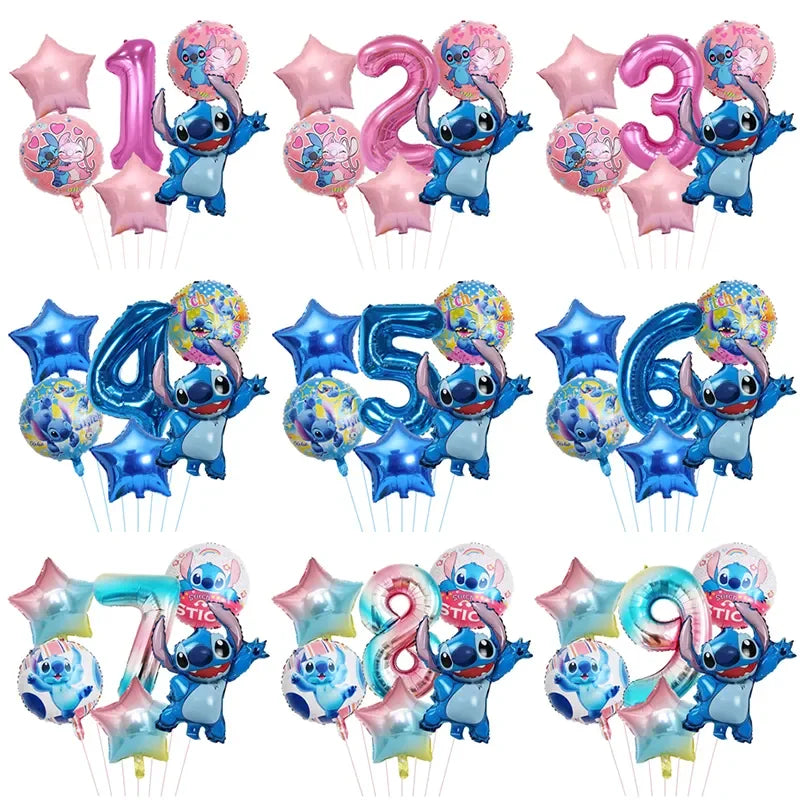 🔵 6pcs Disney Lilo & Stitch Party Balloons Stitch 32" Number Balloon set Baby Shower Birthday Party Decorations Kids Toy Gifts - Cyprus