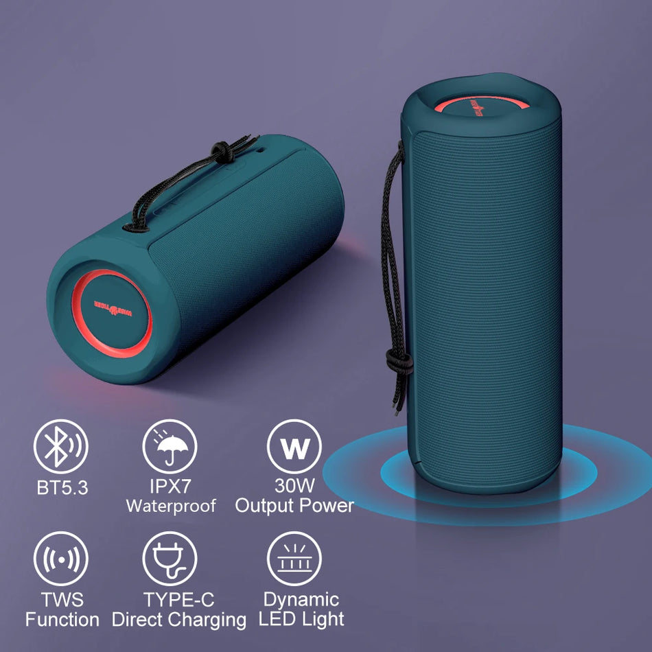 Wise Tiger P3 Bluetooth Downer: Portable Bass Boost Stereo - IPX7 WaterProof & 30W Power