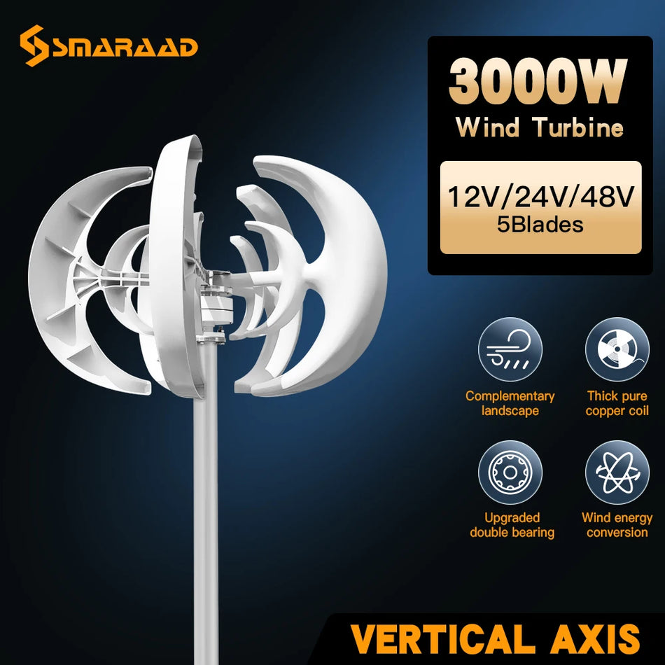 SMARAAD 3000W Vertical Wind Turbine Generator for Home Use