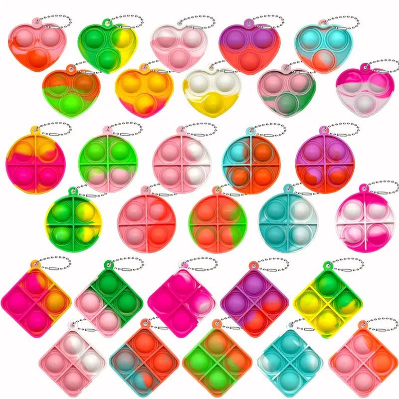 20Pcs Mini Pop Keychain Toddler Sensory Fidget Toys Bulk for Classroom Prizes Kids Birthday Party Favors Goodie Bag Stuffers