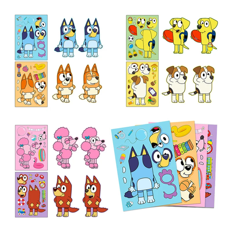 🔵 6/12pcs Bluey Stickers Bingo Cartoon Puzzle Stickers Cute Anime Kawaii Children Diy Color Handbook Sticker Animal Toys Girl Gift