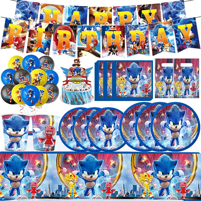 🔵 Sonic Party Supplies Boys Birthday Tableware Set Paper Plate Cup Napkins Gift Bags - Cyprus