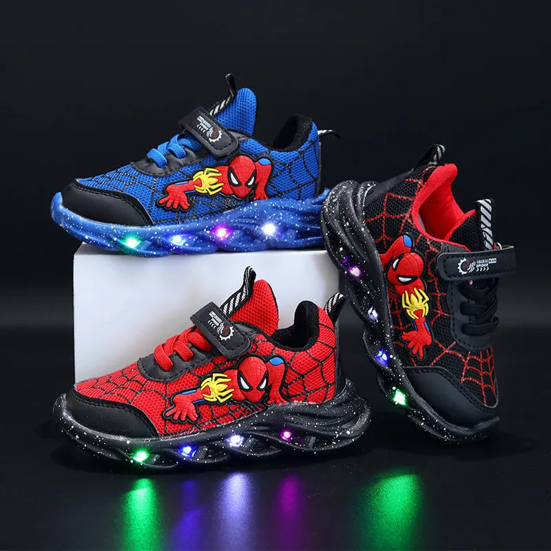 Disney Light-Up Casual Sneakers for Boys - Red & Black Mesh Outdoor Chaussures