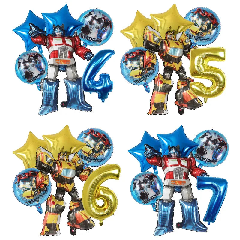 6Pcs Transform Foil Balloons Bee Birthday Theme Party Decoration Baby Shower Supplies Boy Kids Cars Robot Kids Toys Air Globos - Cyprus