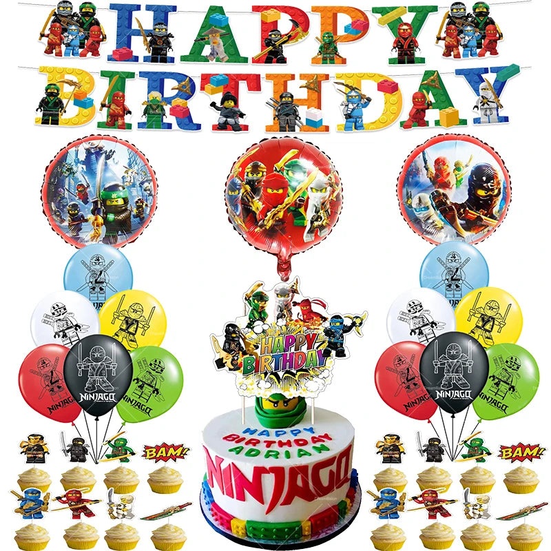 Disney Ninja Theme Latex Balloons Disposable Tableware Happy Birthday Party Decorations Foil Ballons Kids Banner Cake Toppers