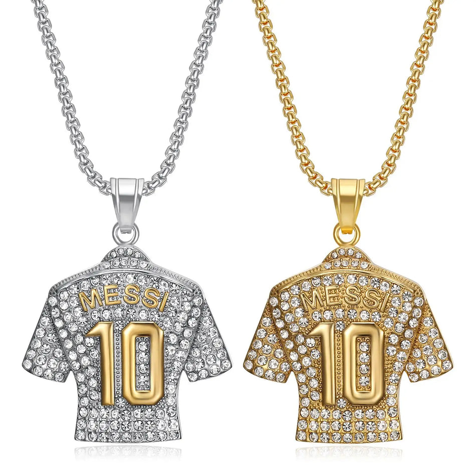 HNSP Lionel Messi 10 Jersey Pendant Chain Necklace for Soccer Fans - Cyprus