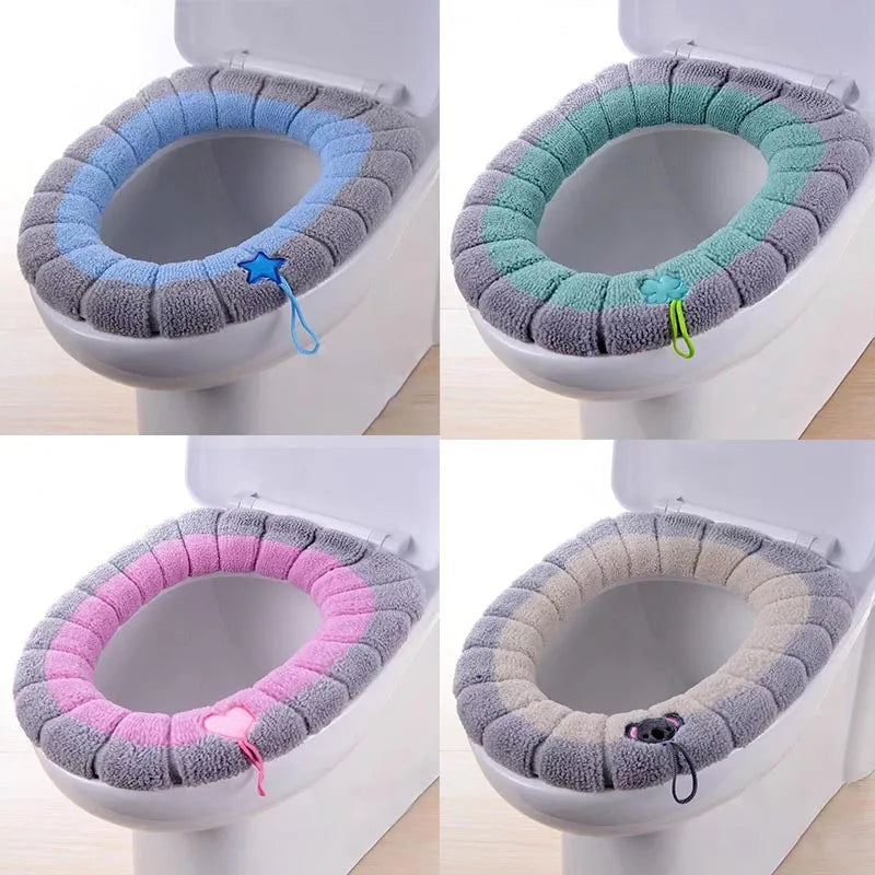 Winter warme toiletstoel Cover Mat badkamer toiletkussen kussen met handgreep dikkere zachte wasbare wastoolwarmer -accessoires