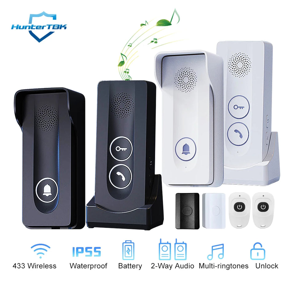 Wireless Intercom Doorbell 1KM Long Range Hand Free 2-Way Audio Door Bell Remote Unlocking Waterproof Door Phone with Chime