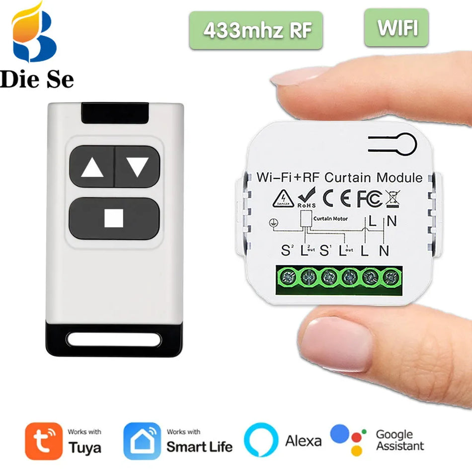 Tuya Smart Life WiFi RF Vorhangschalter Roller -Verschlussmodul 433MHz RF -Sender Fernbedienung GARAGE TOR Alexa Alexa