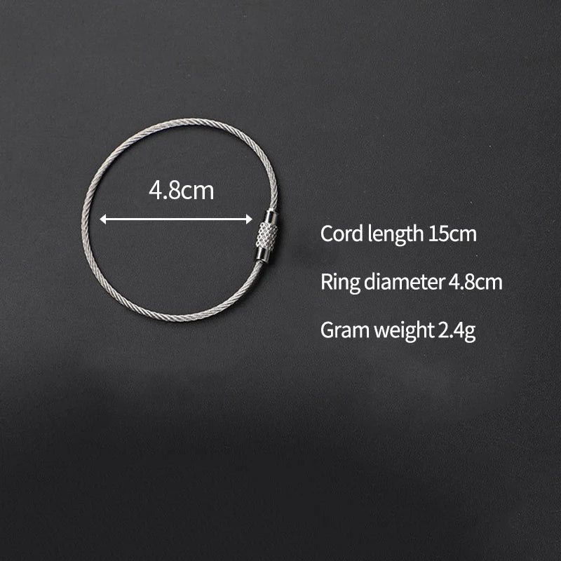 5pcs 304 Stainless Steel Wire Rope Keyring Mountaineering Buckle Connecting Rope Multitool Camping Gadgets Survival Gear Edc