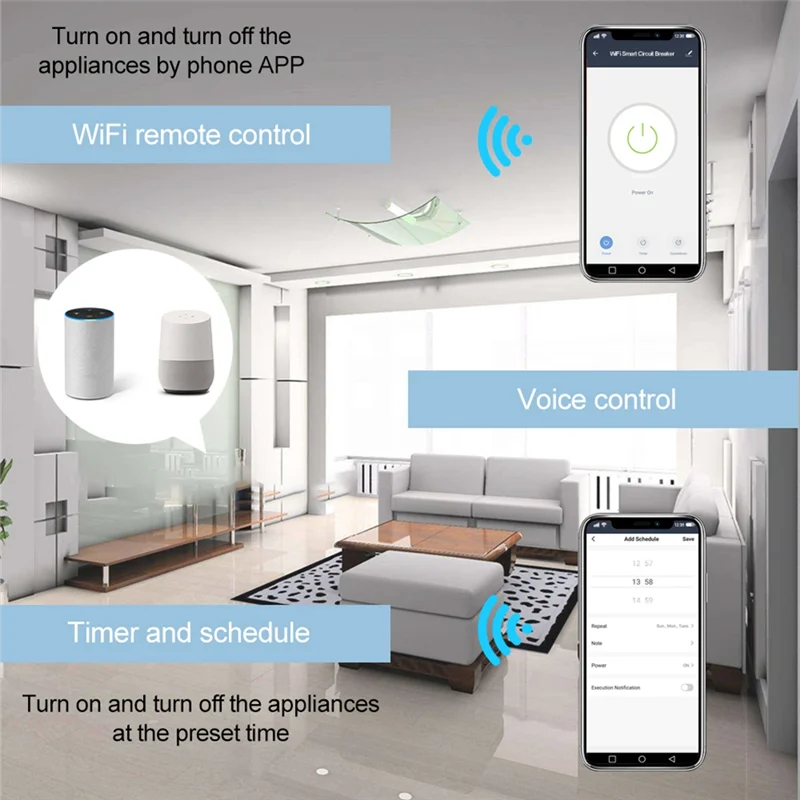 Tuya Smart WiFi Circuit Breaker 63A with Remote Control and Voice Activation