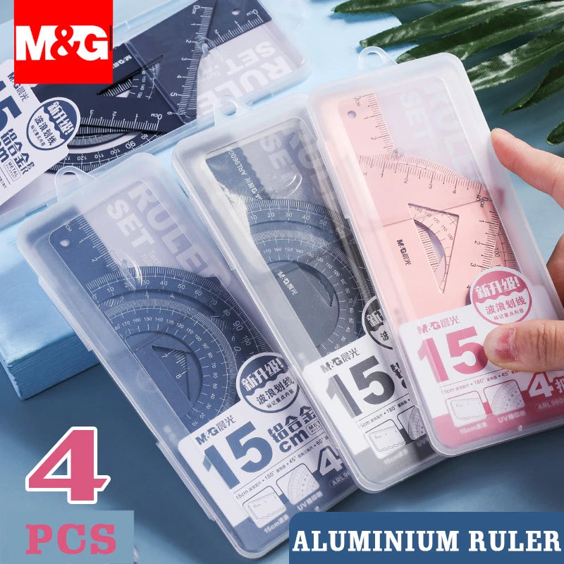 M&G Aluminium Maths Drawing Set - Black/Blue/Pink/Grey - Cyprus