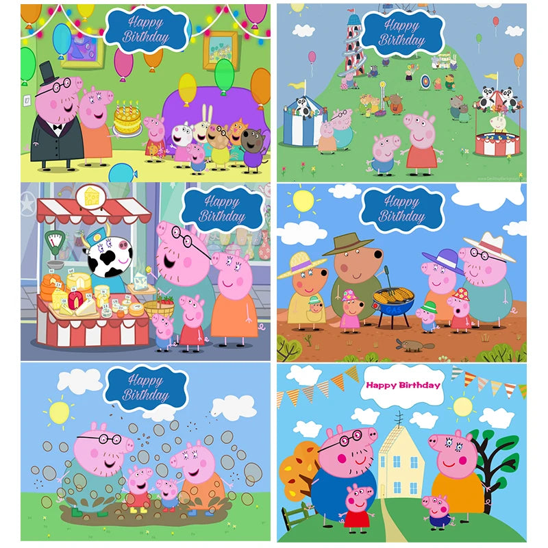 🔵 Peppa Pig Birthday Party Background Decor - Cute Baby Shower Photography Backdrop - Cyprus