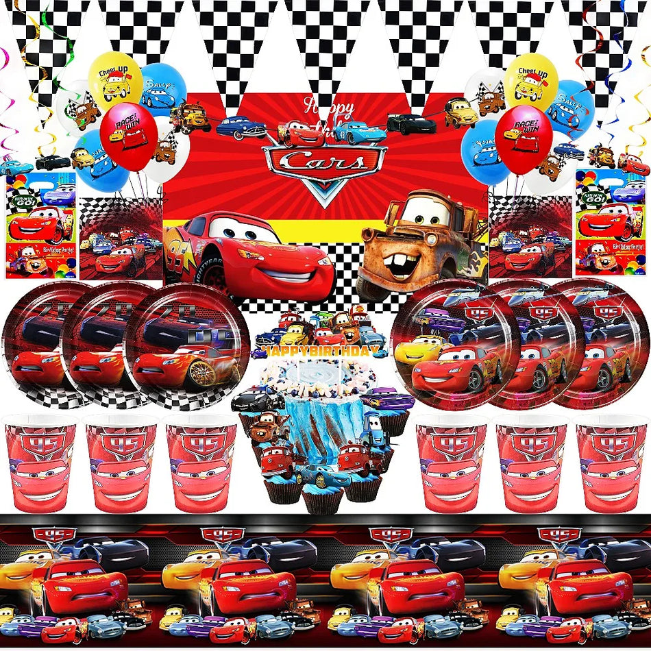 🔵 Disney Cars Lightning Mcqueen Party Decorations Tableware Banner Balloon Race Supplies - Cyprus