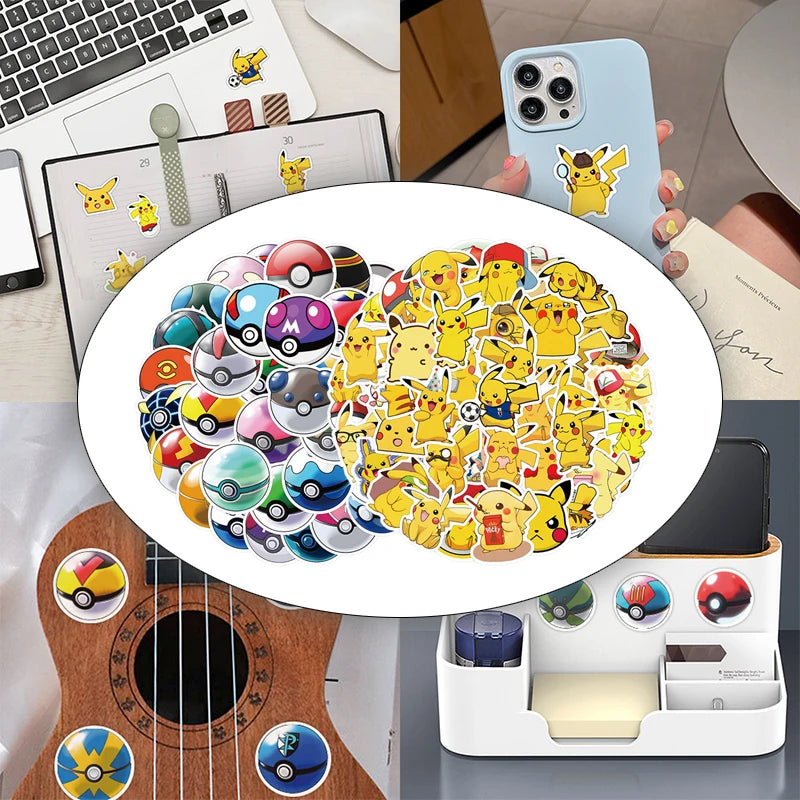 Kawaii pikachu anime pokémon αυτοκόλλητα - 100pcs για φορητό υπολογιστή & περισσότερα - Κύπρο