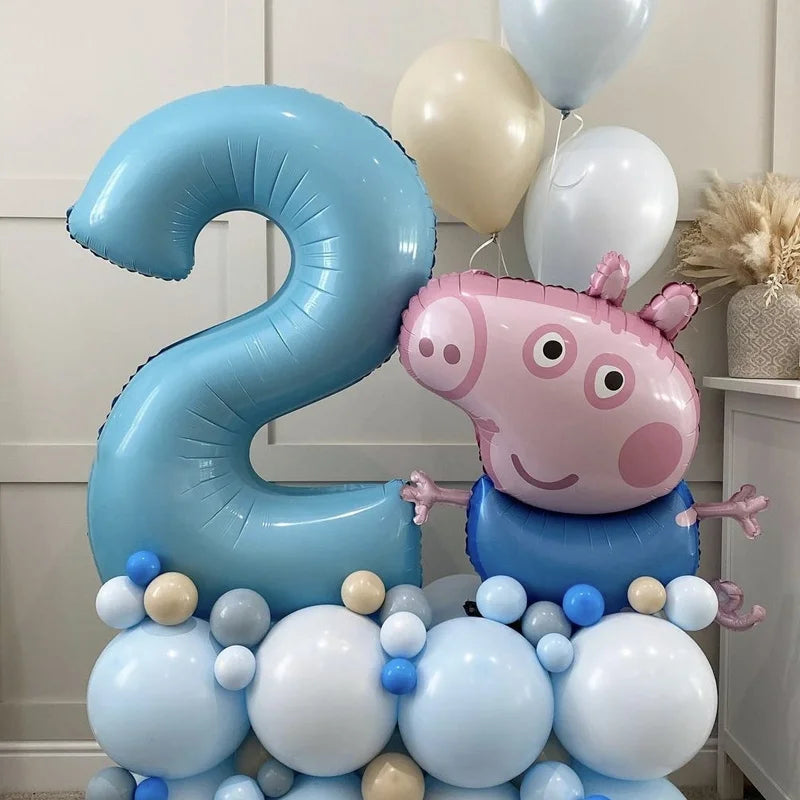 🔵 Peppa Pig Birthday Balloon Set + Number Balloon Kit - Cyprus