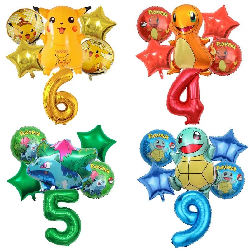 🔵 Pokemon Pikachu Charmander Number Balloons Birthday Party Decor - Cyprus