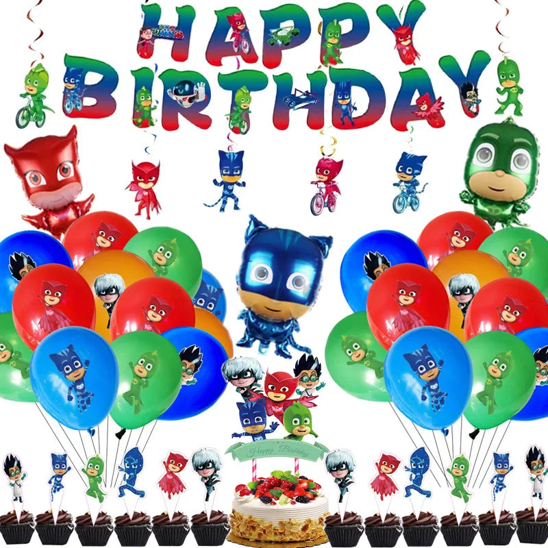 🔵 PJ Masks Party Διακοσμήσεις Μπαλόνια Κέικ Κάρτα Κάρτα μωρό ντους γενέθλια Παιδικά παιχνίδια banner σημαία σετ προμηθευτή - Κύπρο